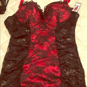 Lace babydoll with satin and lace G-string